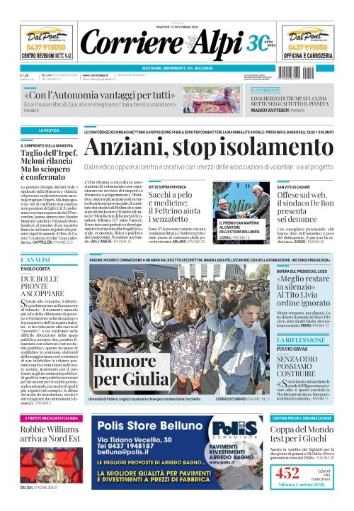 Prima-pagina-corriere_delle_alpi-edizione-di-oggi-12-11-2024