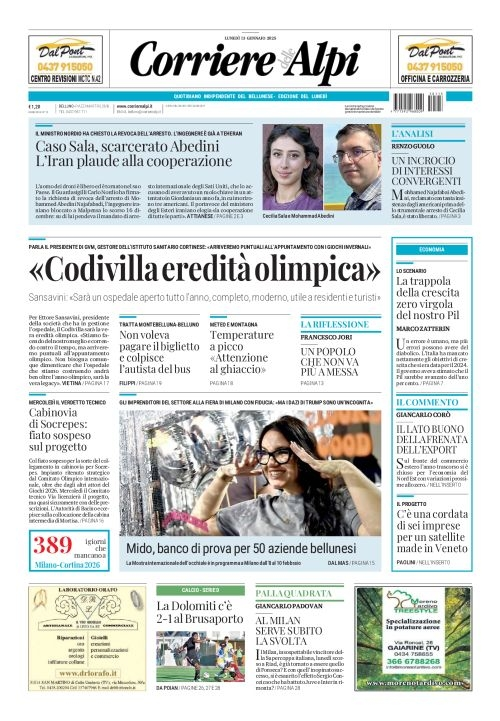 Prima-pagina-corriere_delle_alpi-edizione-di-oggi-13-01-2025