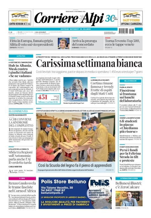 Prima-pagina-corriere_delle_alpi-edizione-di-oggi-13-11-2024