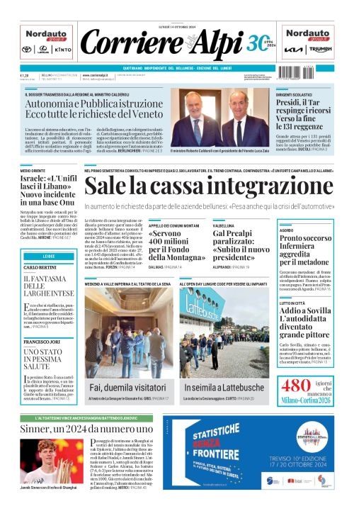 Prima-pagina-corriere_delle_alpi-edizione-di-oggi-14-10-2024