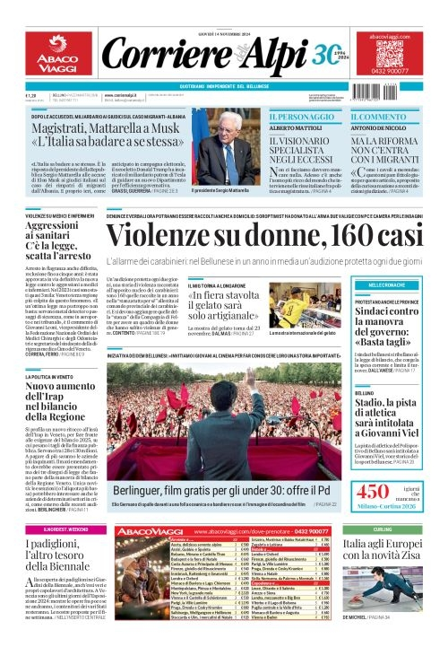 Prima-pagina-corriere_delle_alpi-edizione-di-oggi-14-11-2024