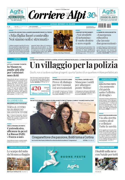 Prima-pagina-corriere_delle_alpi-edizione-di-oggi-14-12-2024