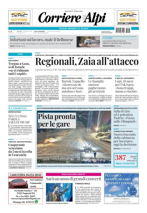 Prima-pagina-corriere_delle_alpi-edizione-di-oggi-15-01-2025