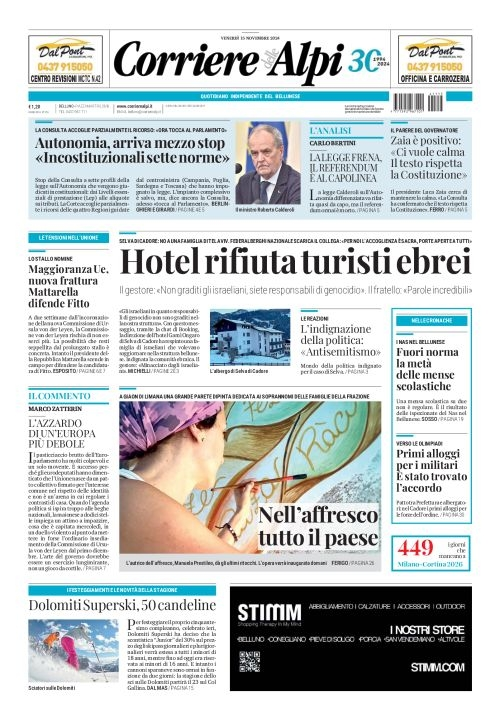 Prima-pagina-corriere_delle_alpi-edizione-di-oggi-15-11-2024