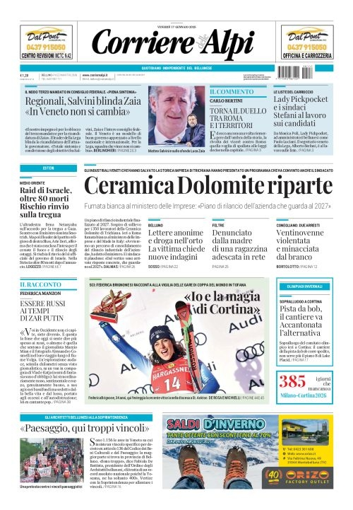 Prima-pagina-corriere_delle_alpi-edizione-di-oggi-17-01-2025