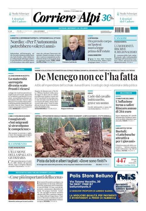 Prima-pagina-corriere_delle_alpi-edizione-di-oggi-17-11-2024