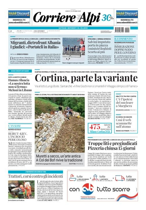 Prima-pagina-corriere_delle_alpi-edizione-di-oggi-19-10-2024