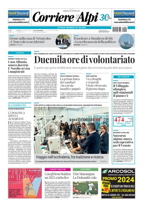 Prima-pagina-corriere_delle_alpi-edizione-di-oggi-20-10-2024