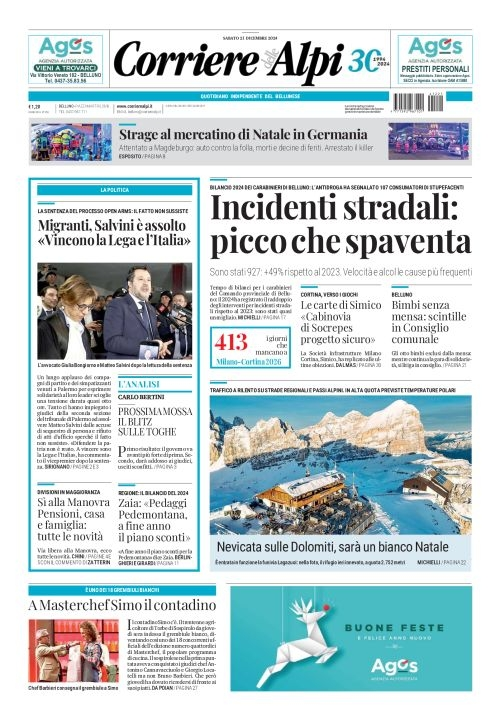 Prima-pagina-corriere_delle_alpi-edizione-di-oggi-21-12-2024