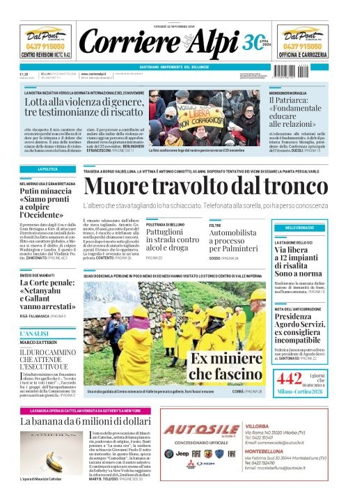 Prima-pagina-corriere_delle_alpi-edizione-di-oggi-22-11-2024