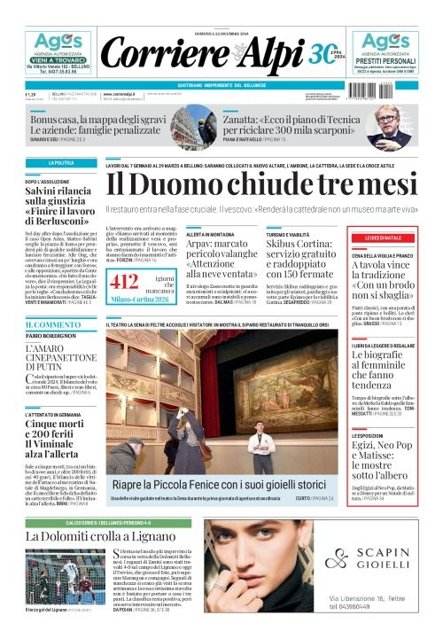 Prima-pagina-corriere_delle_alpi-edizione-di-oggi-22-12-2024