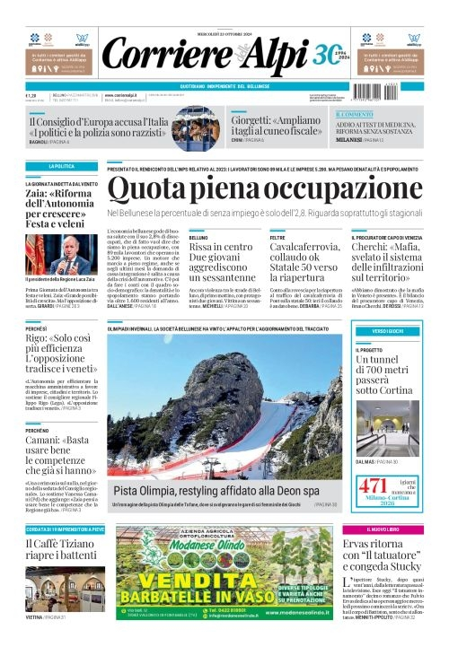 Prima-pagina-corriere_delle_alpi-edizione-di-oggi-23-10-2024