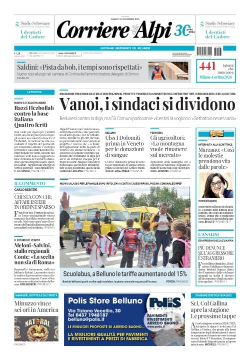 Prima-pagina-corriere_delle_alpi-edizione-di-oggi-23-11-2024