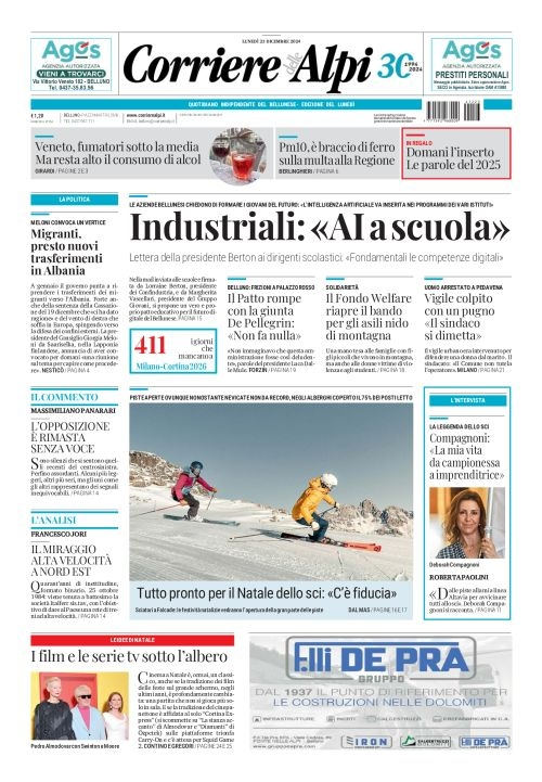 Prima-pagina-corriere_delle_alpi-edizione-di-oggi-23-12-2024