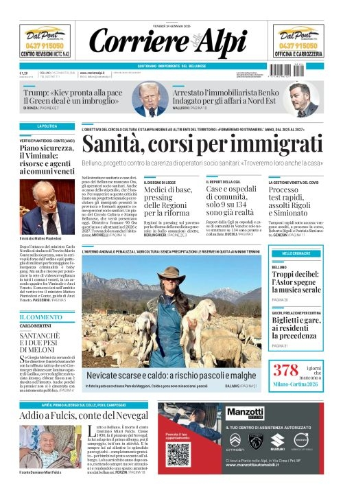 Prima-pagina-corriere_delle_alpi-edizione-di-oggi-24-01-2025