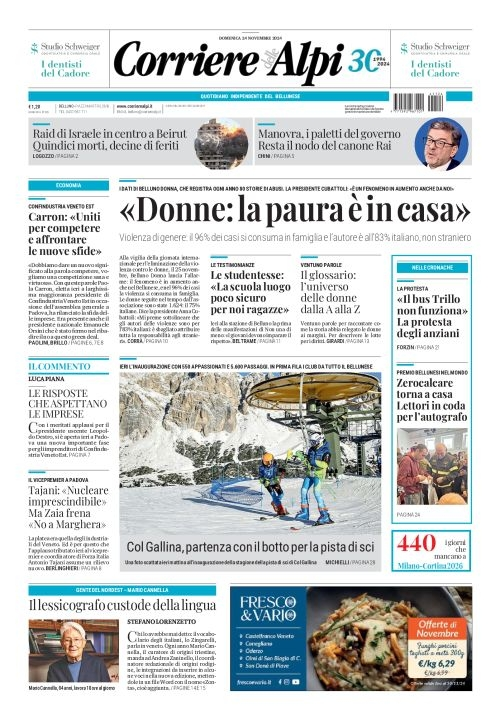 Prima-pagina-corriere_delle_alpi-edizione-di-oggi-24-11-2024