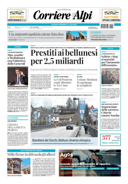 Prima-pagina-corriere_delle_alpi-edizione-di-oggi-25-01-2025