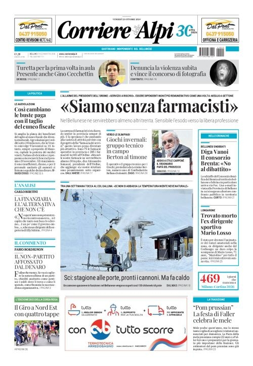 Prima-pagina-corriere_delle_alpi-edizione-di-oggi-25-10-2024