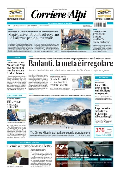 Prima-pagina-corriere_delle_alpi-edizione-di-oggi-26-01-2025