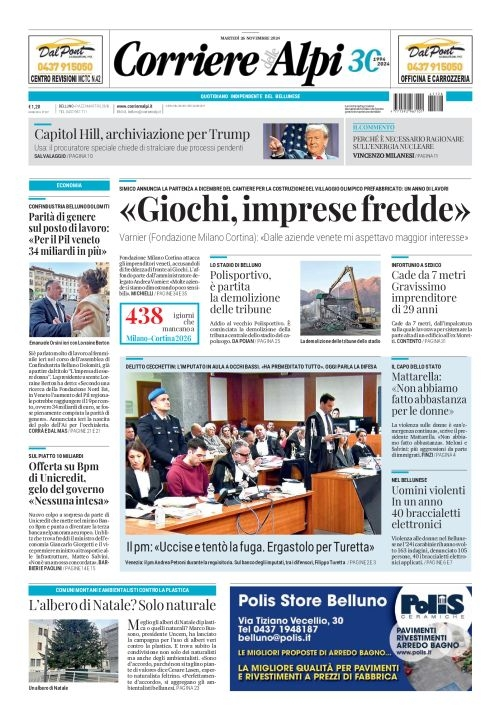 Prima-pagina-corriere_delle_alpi-edizione-di-oggi-26-11-2024