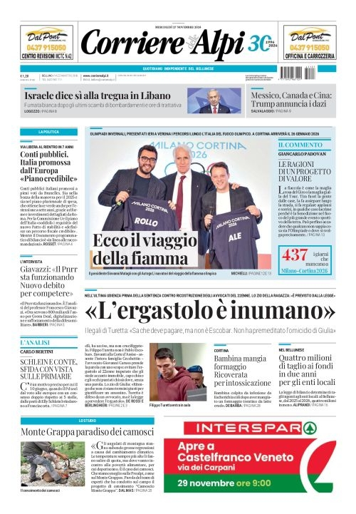 Prima-pagina-corriere_delle_alpi-edizione-di-oggi-27-11-2024