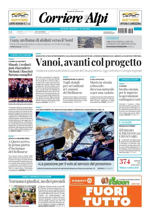 Prima-pagina-corriere_delle_alpi-edizione-di-oggi-28-01-2025