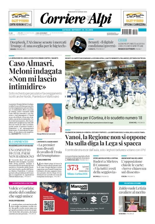 Prima-pagina-corriere_delle_alpi-edizione-di-oggi-29-01-2025