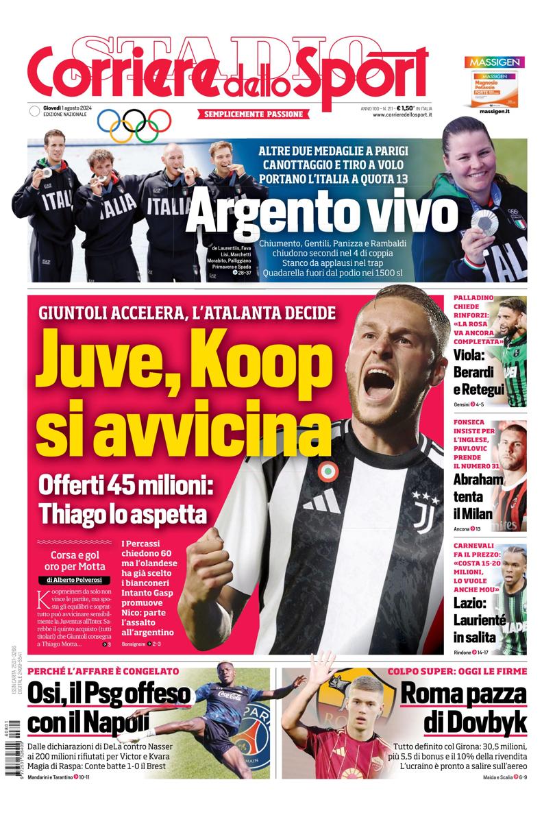 Prima-pagina-corriere-dello-sport-edizione-di-oggi-01-08-2024