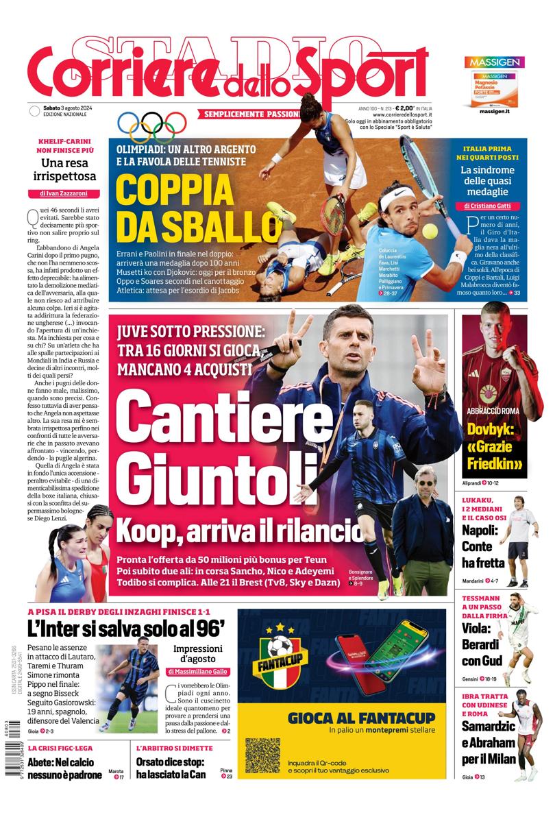 Prima-pagina-corriere-dello-sport-edizione-di-oggi-03-08-2024