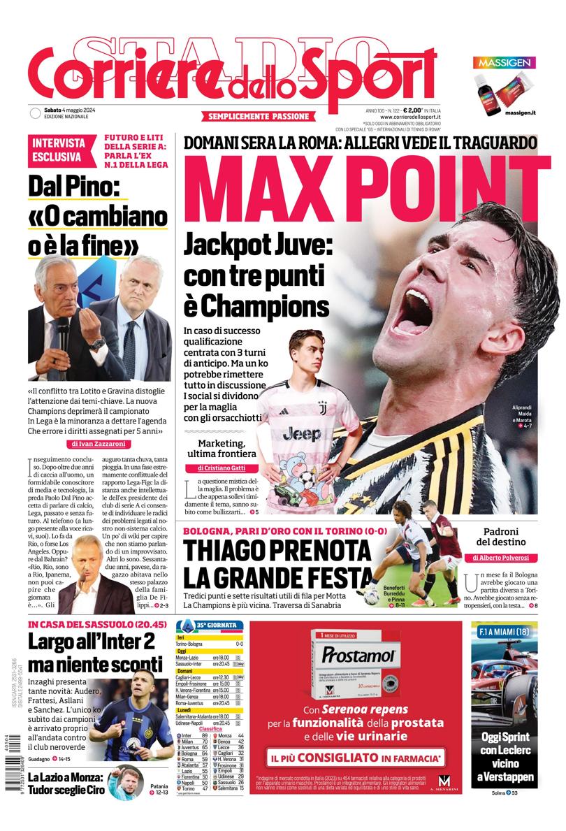 Prima-pagina-corriere-dello-sport-edizione-di-oggi-04-05-2024