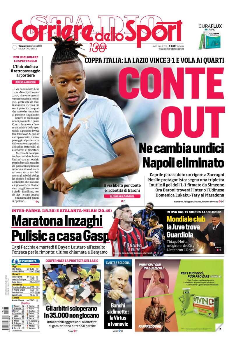 Prima-pagina-corriere-dello-sport-edizione-di-oggi-06-12-2024