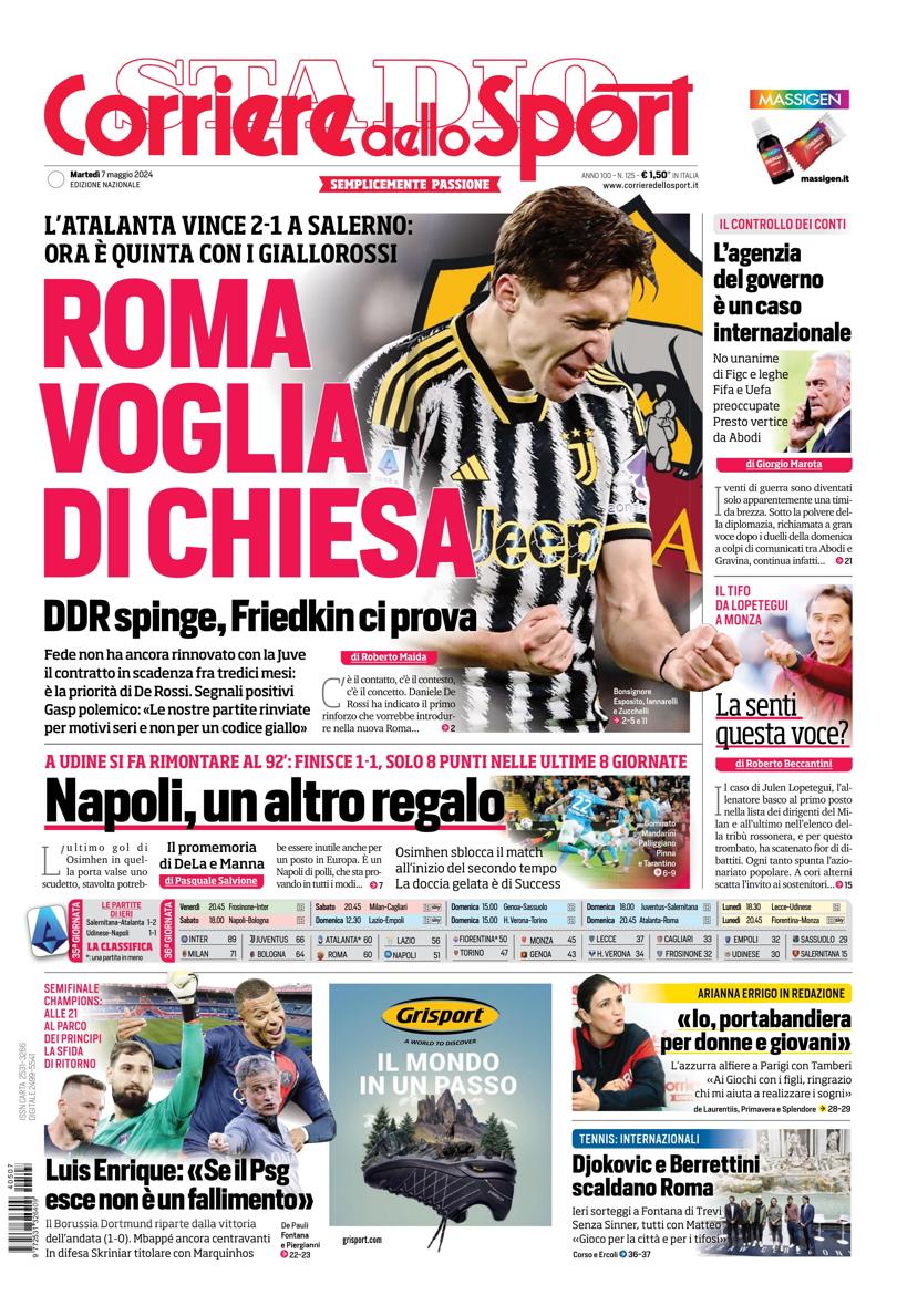 Prima-pagina-corriere-dello-sport-edizione-di-oggi-07-05-2024