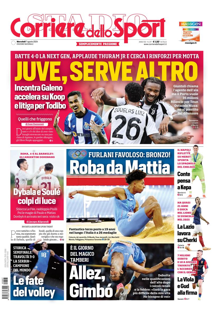 Prima-pagina-corriere-dello-sport-edizione-di-oggi-07-08-2024