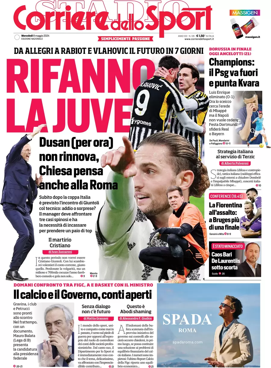 Prima-pagina-corriere-dello-sport-edizione-di-oggi-08-05-2024