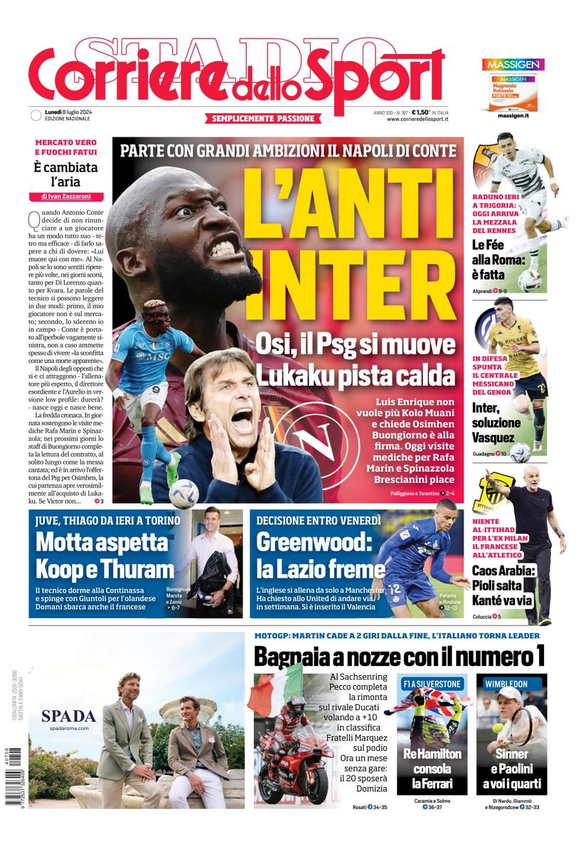 Prima-pagina-corriere-dello-sport-edizione-di-oggi-08-07-2024