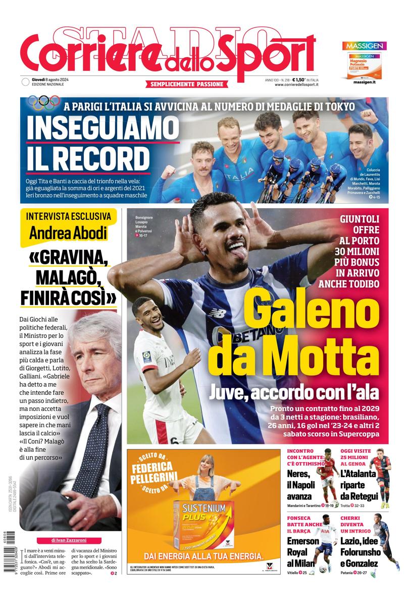 Prima-pagina-corriere-dello-sport-edizione-di-oggi-08-08-2024