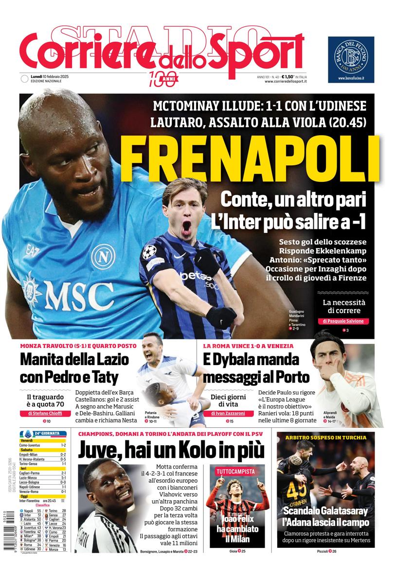 Prima-pagina-corriere-dello-sport-edizione-di-oggi-10-02-2025