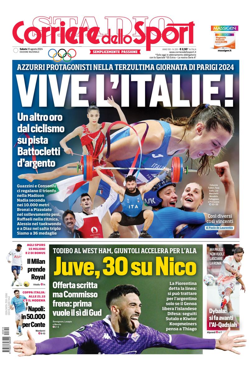 Prima-pagina-corriere-dello-sport-edizione-di-oggi-10-08-2024