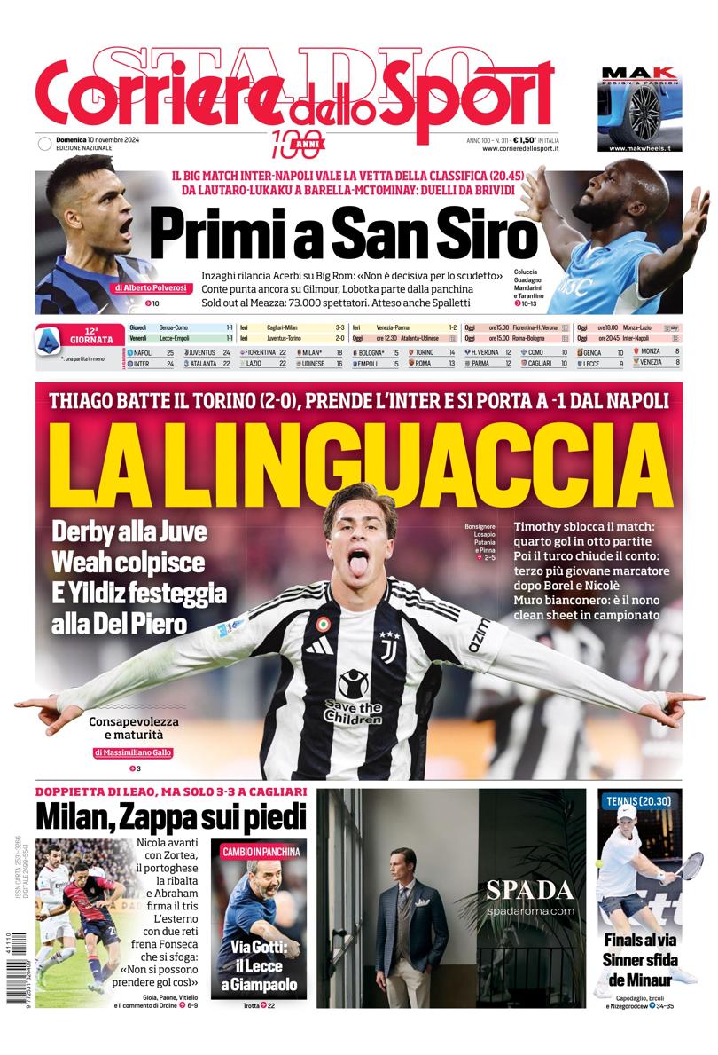 Prima-pagina-corriere-dello-sport-edizione-di-oggi-10-11-2024