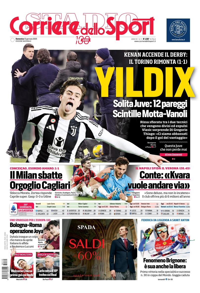 Prima-pagina-corriere-dello-sport-edizione-di-oggi-12-01-2025