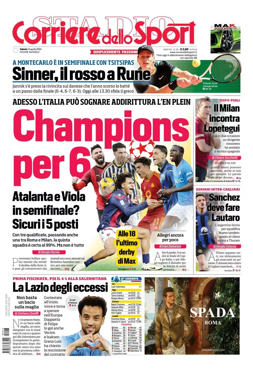 Prima-pagina-corriere-dello-sport-edizione-di-oggi-13-04-2024