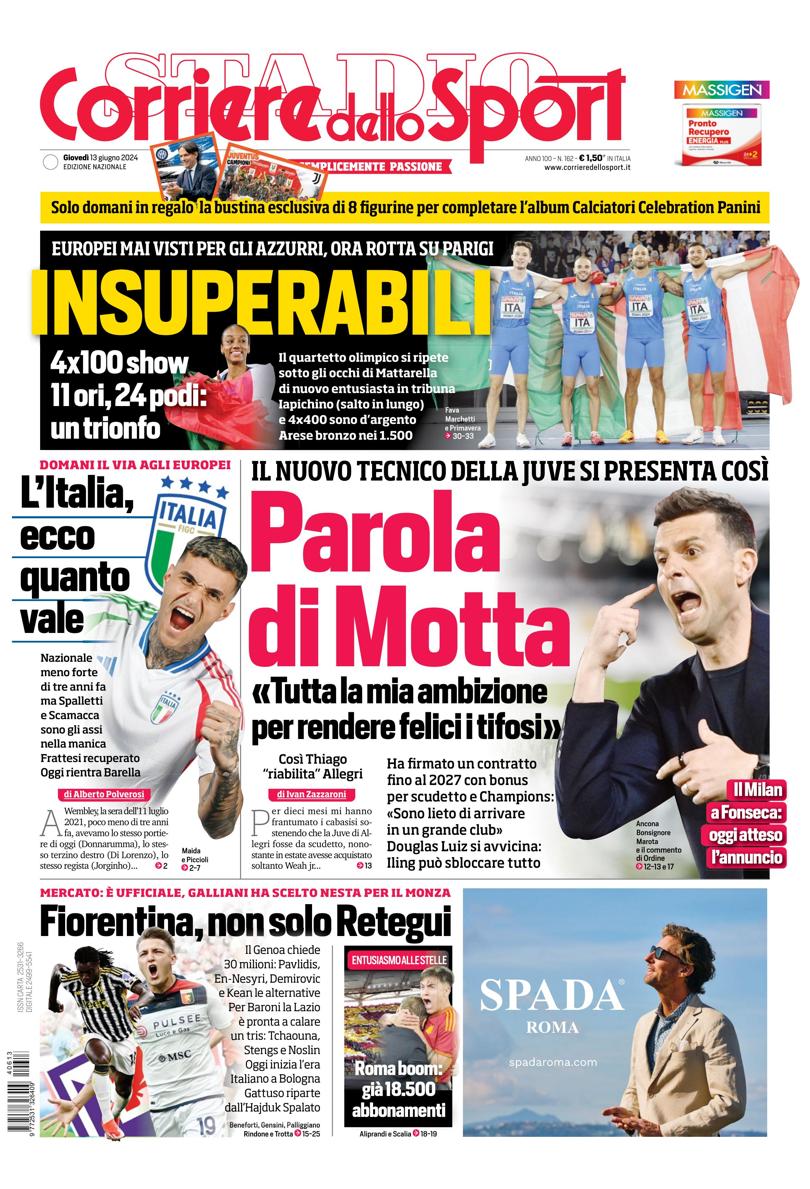 Prima-pagina-corriere-dello-sport-edizione-di-oggi-13-06-2024