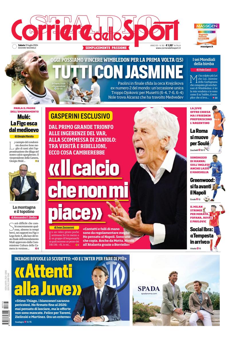 Prima-pagina-corriere-dello-sport-edizione-di-oggi-13-07-2024