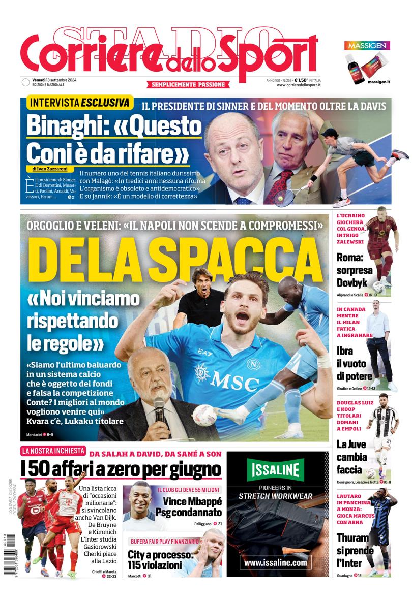 Prima-pagina-corriere-dello-sport-edizione-di-oggi-13-09-2024