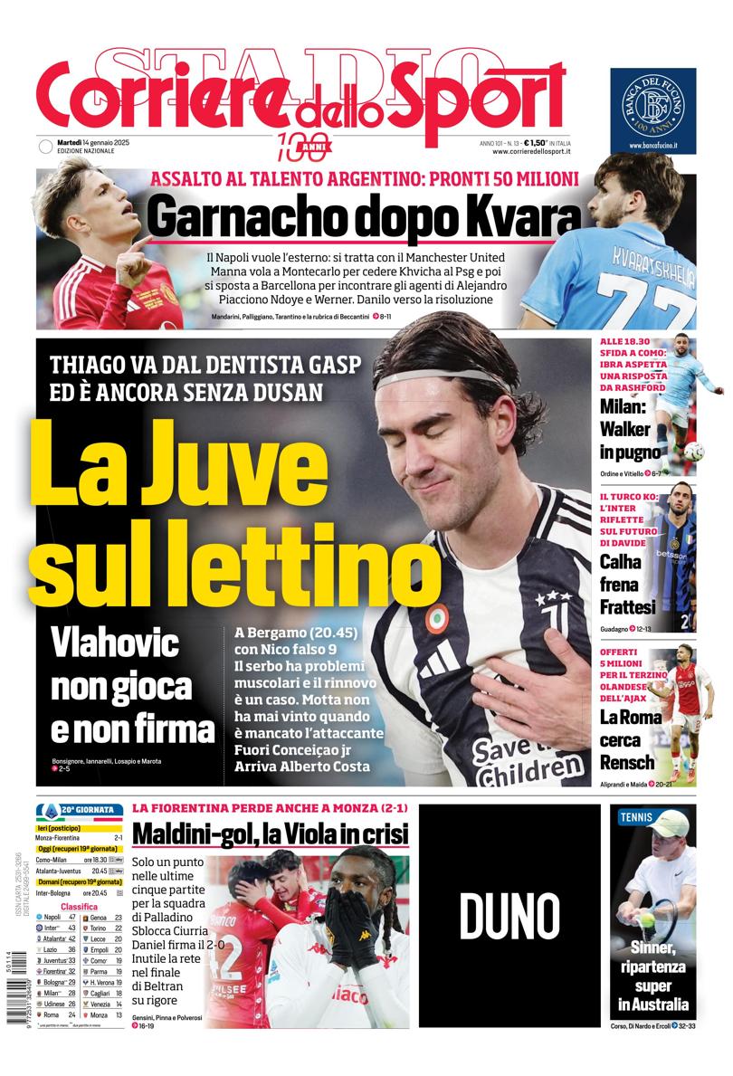 Prima-pagina-corriere-dello-sport-edizione-di-oggi-14-01-2025