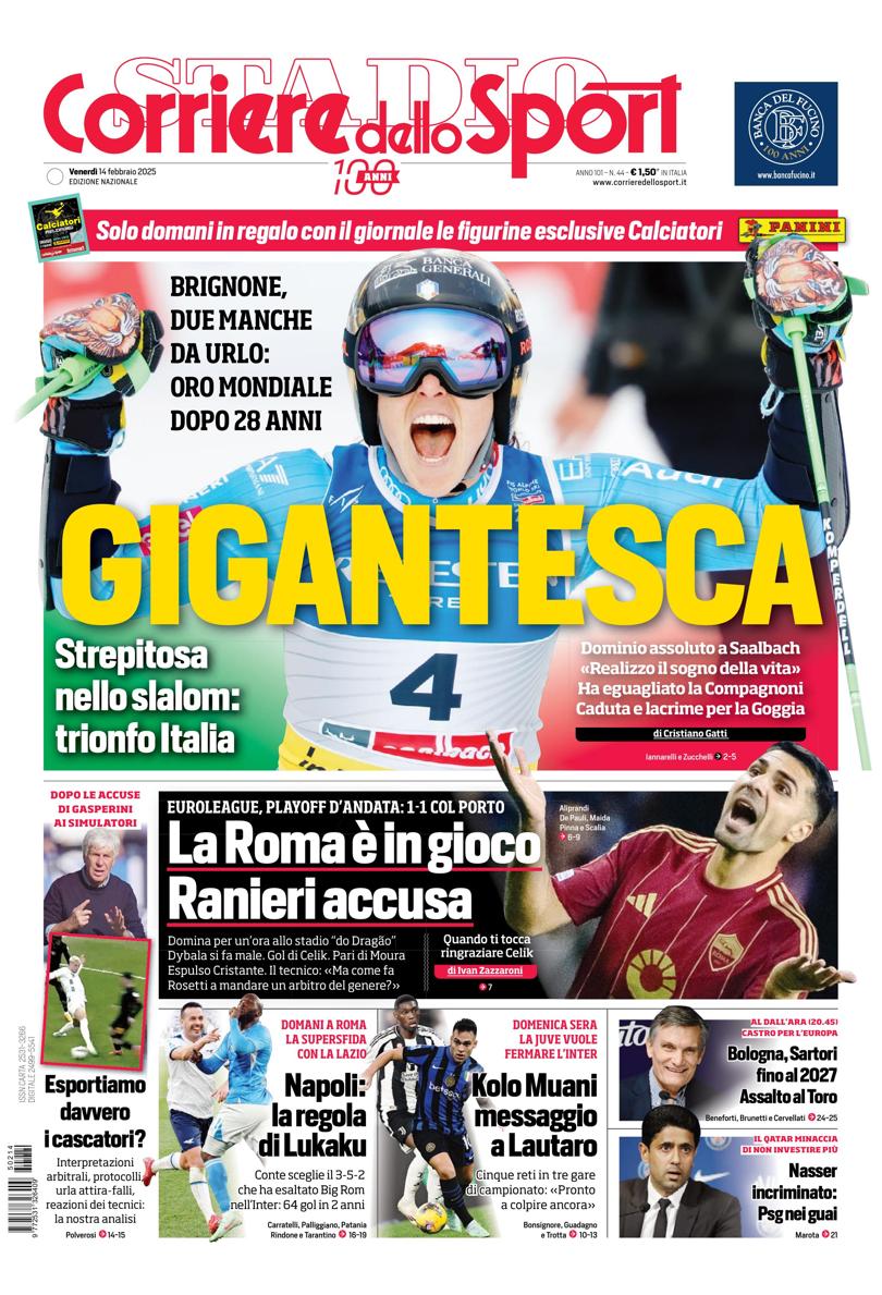 Prima-pagina-corriere-dello-sport-edizione-di-oggi-14-02-2025