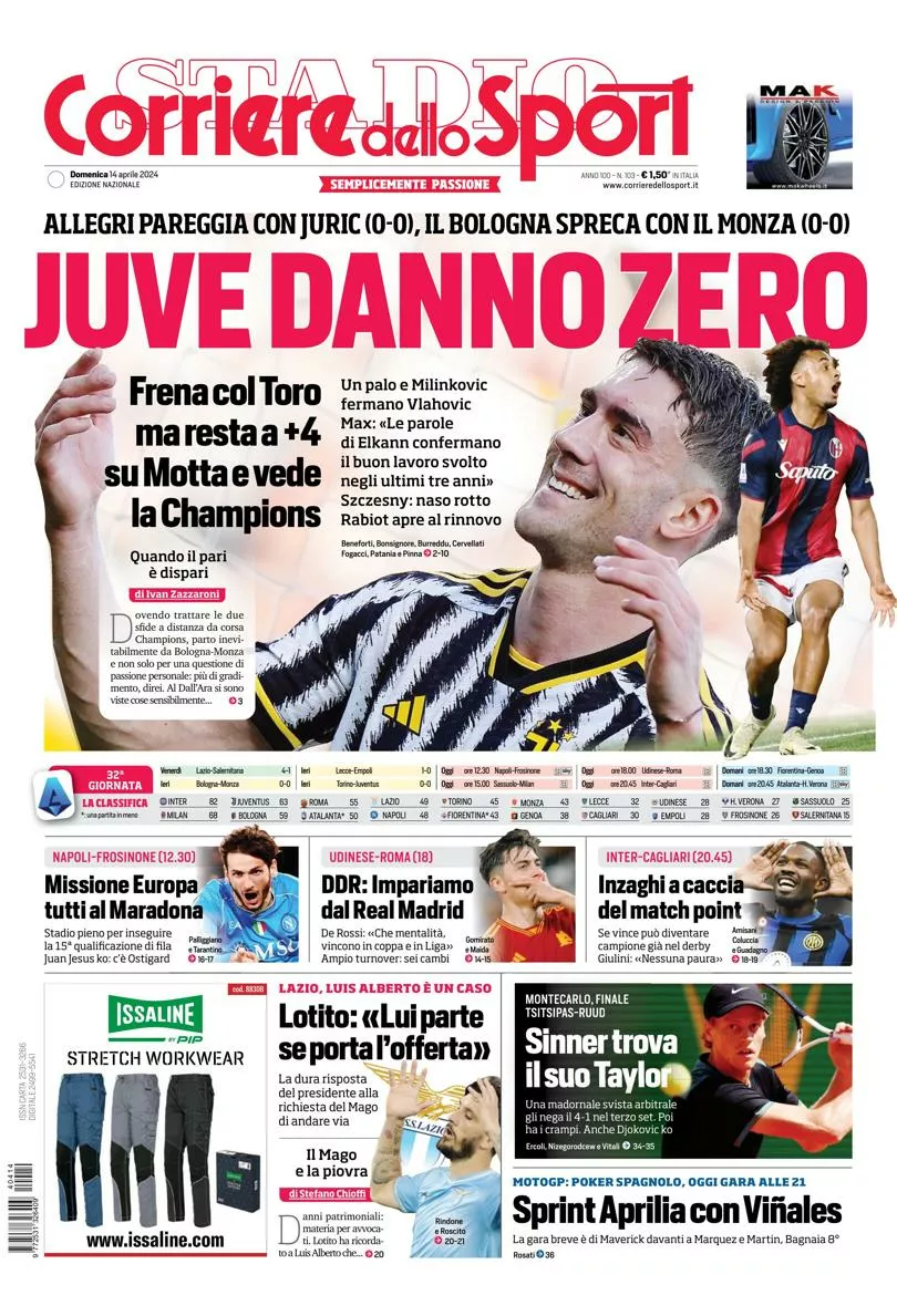 Prima-pagina-corriere-dello-sport-edizione-di-oggi-14-04-2024