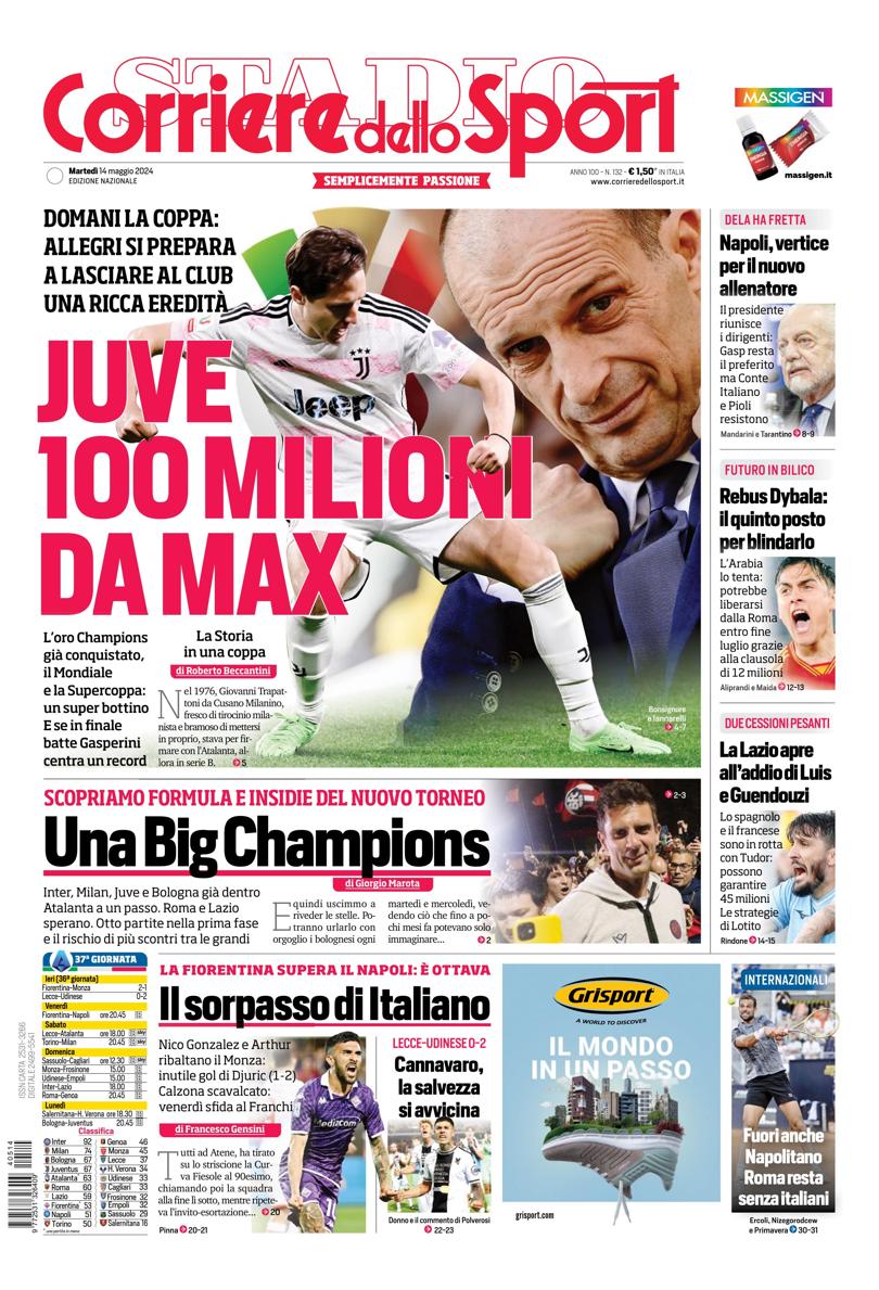 Prima-pagina-corriere-dello-sport-edizione-di-oggi-14-05-2024