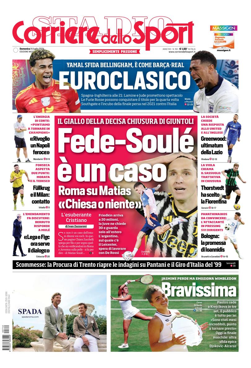 Prima-pagina-corriere-dello-sport-edizione-di-oggi-14-07-2024