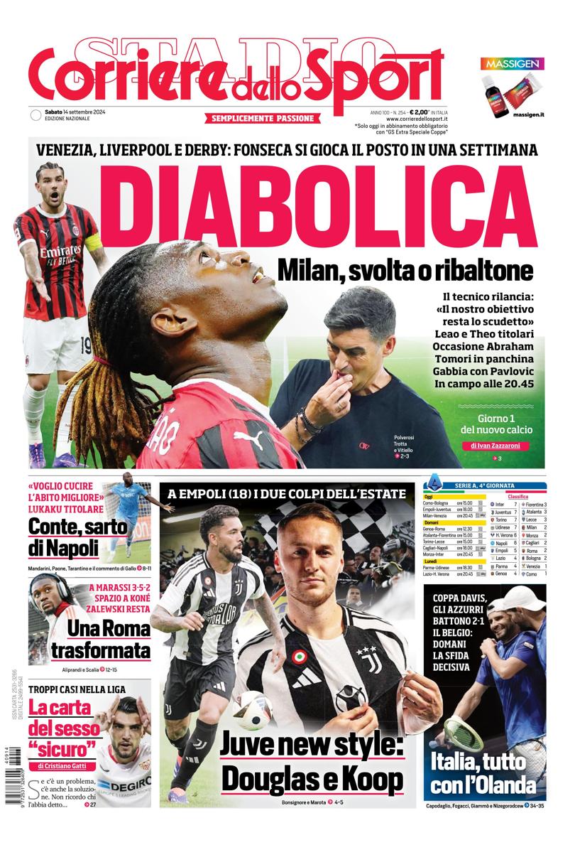 Prima-pagina-corriere-dello-sport-edizione-di-oggi-14-09-2024